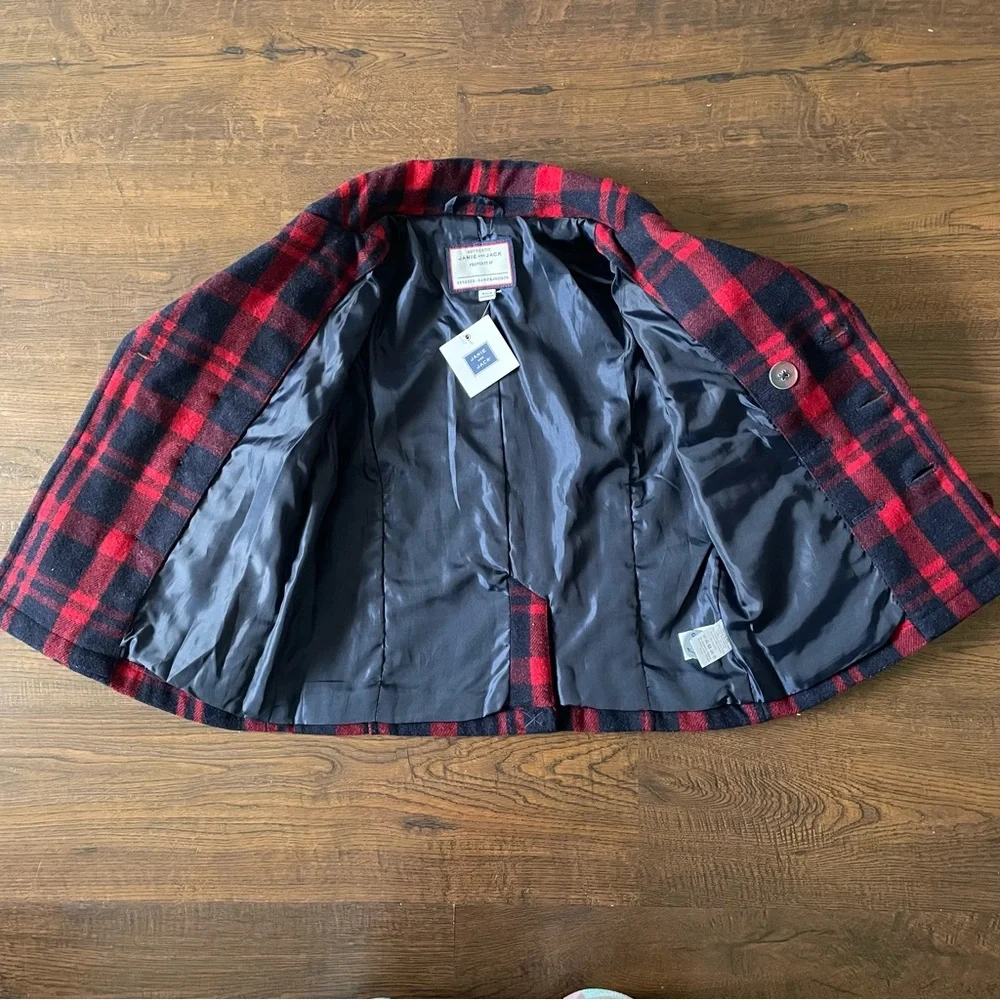Janie and Jack Wool Blend Navy and Red Plaid Peacoat 3T/4T Formal Coat Blazer